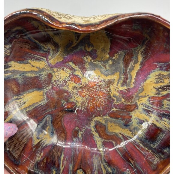 Artisan Gourd Impression Bowl Pottery Trinket Dish Signed ‘91 Heart Shaped - Picture 8 of 8